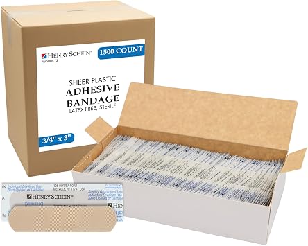 Henry Schein Sheer Adhesive Bandages, 3/4" x 3" Sterile Strips | Bulk Case of 1,500 10 Packs of 150 | Breathable, Latex-Free First Aid Bandages for School Nurses, Offices & Businesses