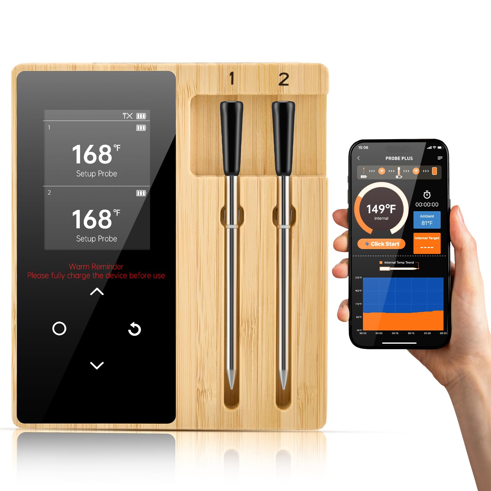 Bluetooth Wireless Meat Thermometer with Unlimited Range | IP67 Waterproof Dual-Probe, Smart APP Monitoring for BBQ, Grill, Oven & Air Fryer | High Precision Cooking Thermometer