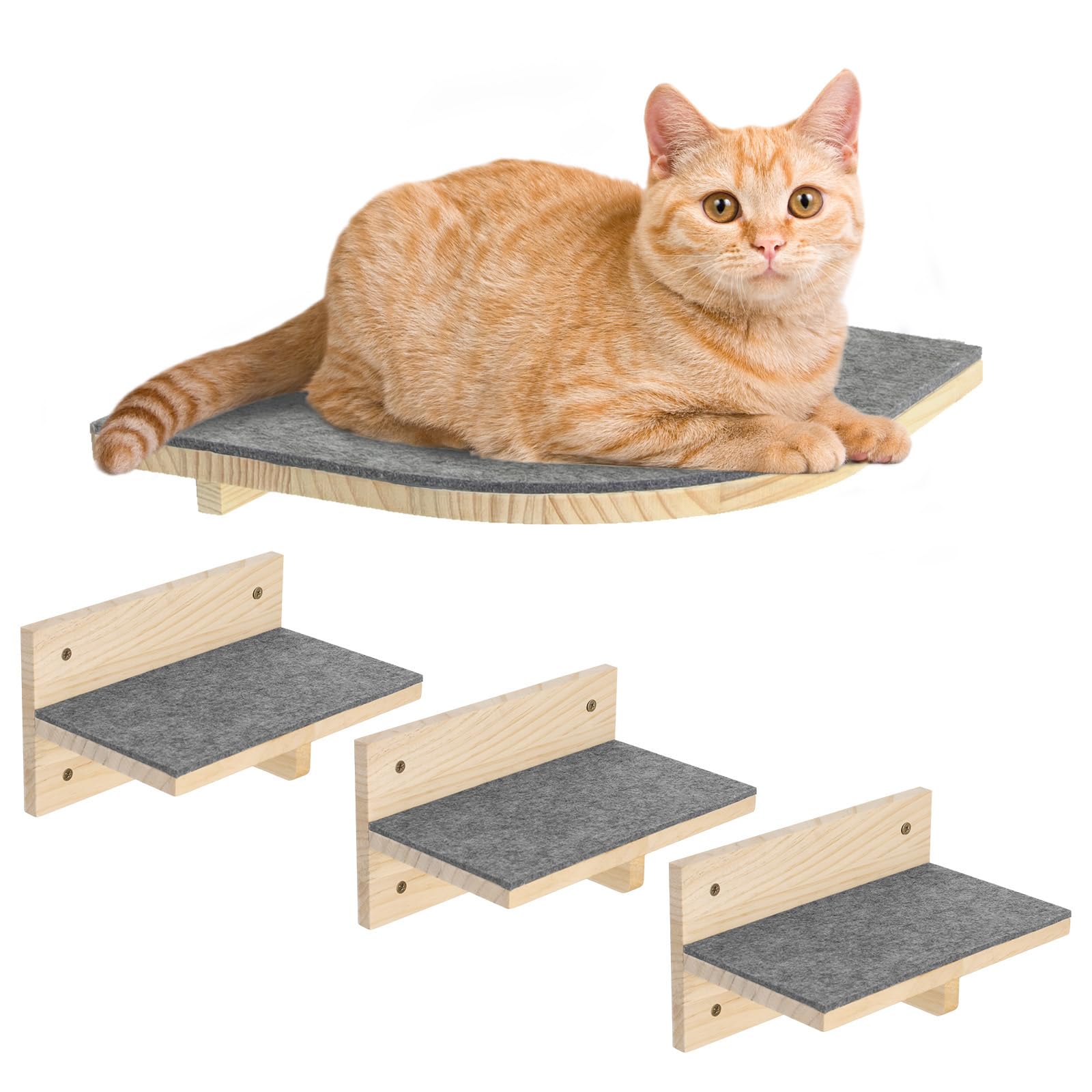 WOOWOOD® Klimwand voor katten, kattentrappen, set van 3, kattentrap voor aan de muur, kattenklimwandset, kattenwand, klimmen, catwalk kat, kattentrap XL, walnoot