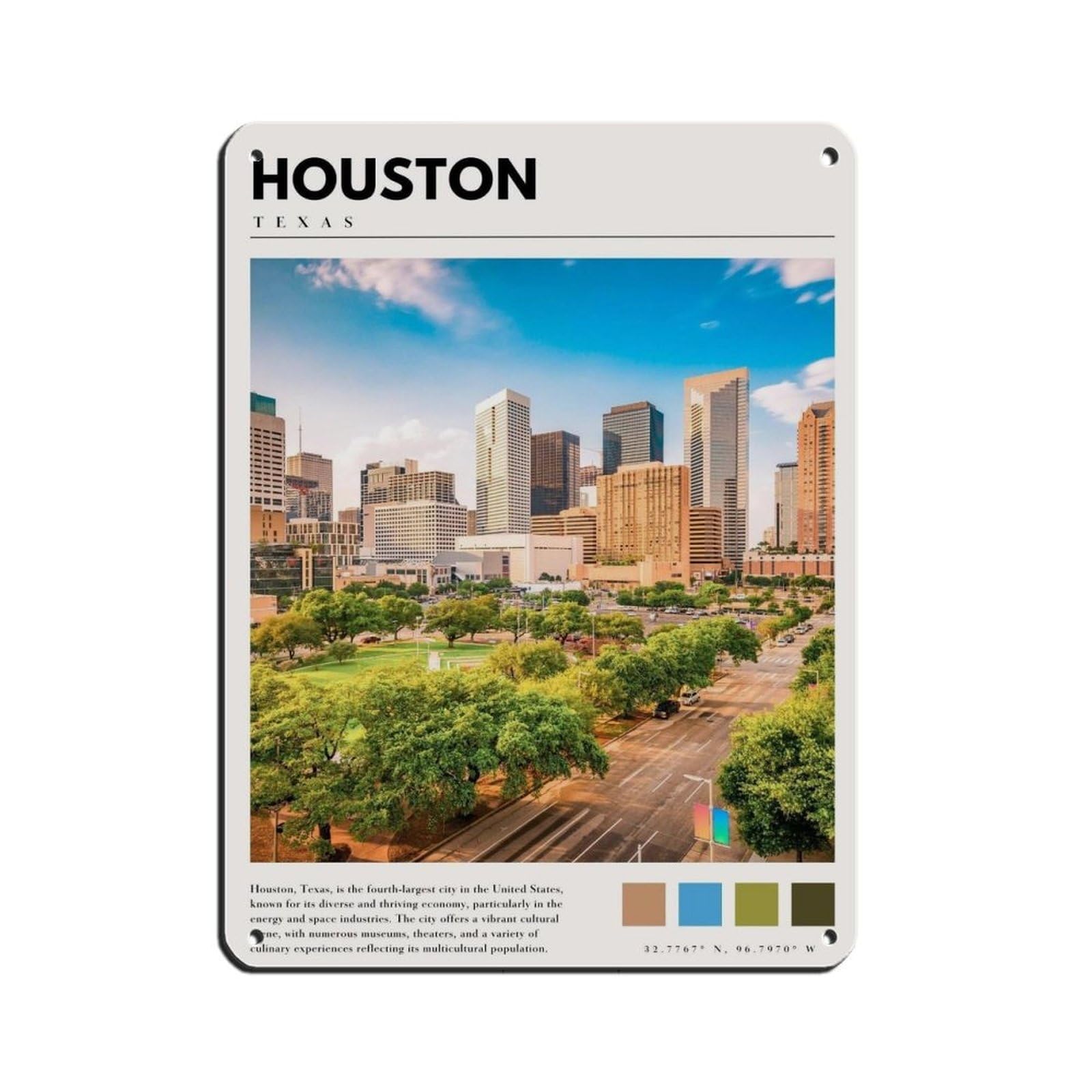 Houston Texas Poster Houston Art Retro Poster Metal Tin Sign Chic Art Retro Iron Painting Bar People Cave Cafe Family Garage Poster Wall Decoration 12x16inch(30x40cm)