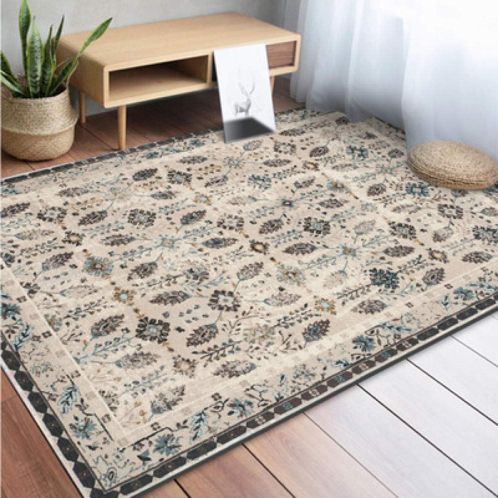 Tapis moelleux fleurs kaki style traditionnel durable 140x200cm