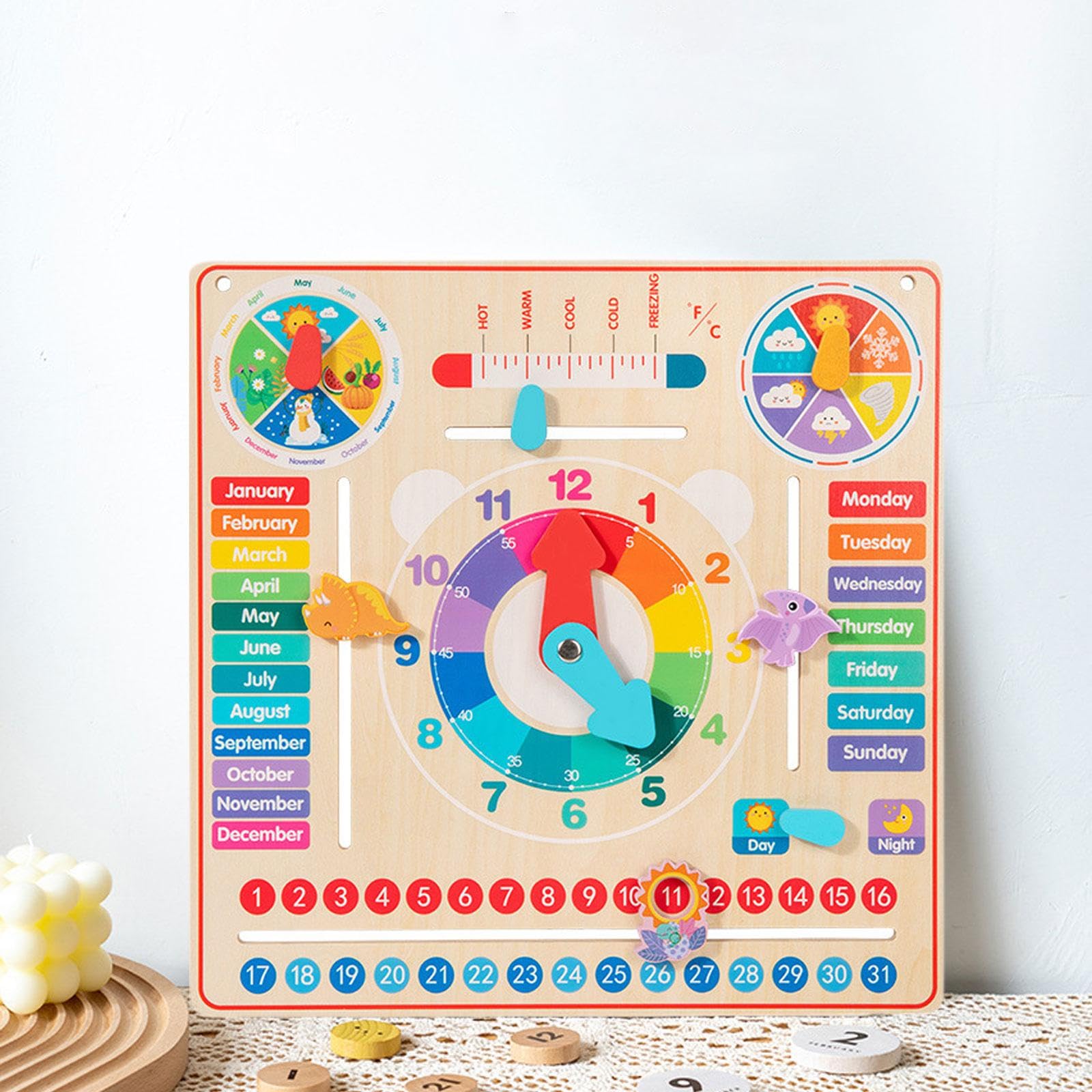 Milageto Reloj de Madera con Calendario, Juguete Educativo, Reloj de Madera para Aprender, Regalo para niños, Juego de Mesa de Aprendizaje para niños