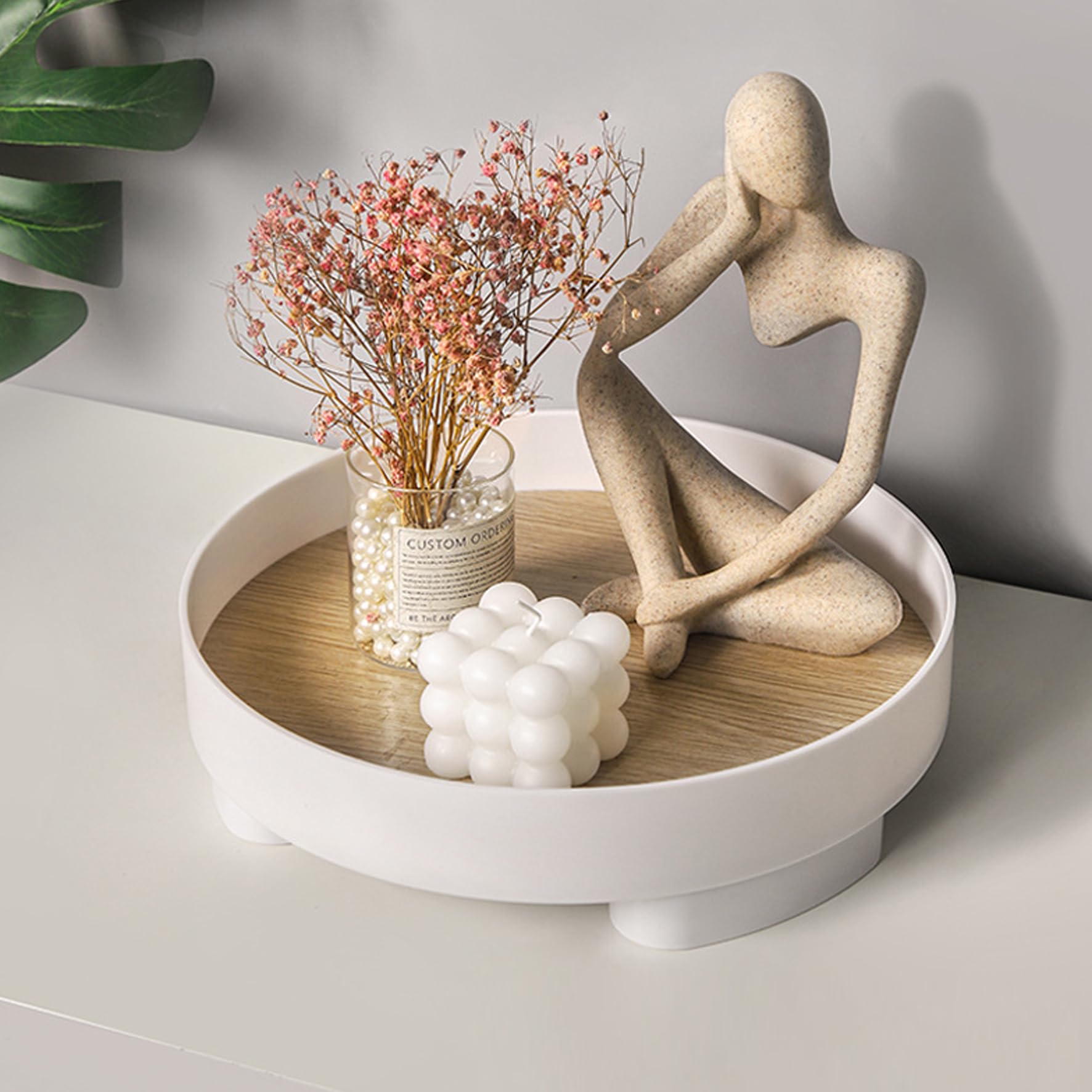 Household multi-functional storage tray dresser tray bathroom desktop sundries key storage tray decorative tray storage box home decoration ornaments storage (Round pallet)