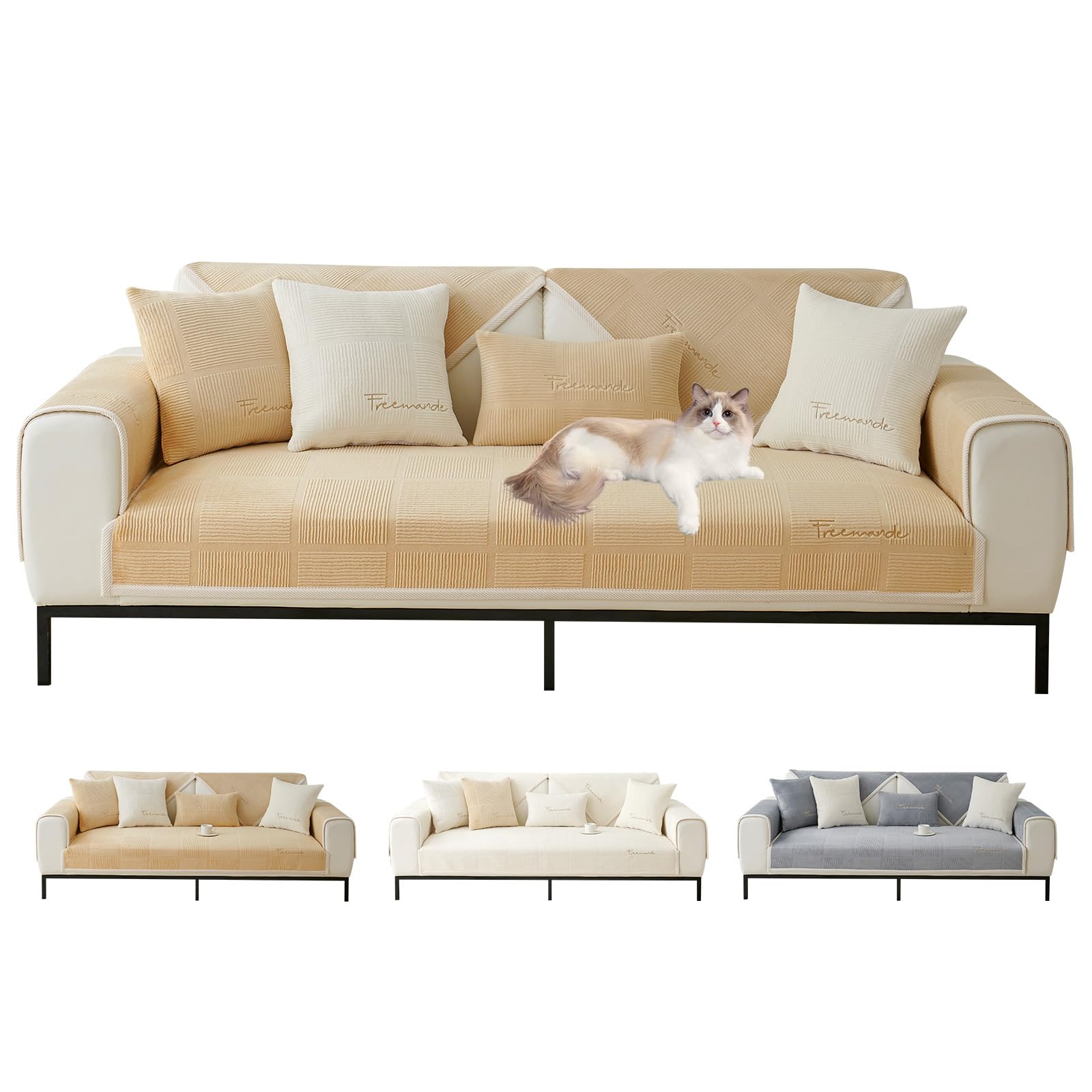 ShowyLive Sofa Covers 1 2 3 4 Seater Non Slip Sofa Slipcovers Super Soft & Thick Corduroy Sofa Cushion Covers Sofa Protectors from Pets/Kids/Dogs(Dark Grey, 28 * 59 inch/70 * 150CM) — view 7