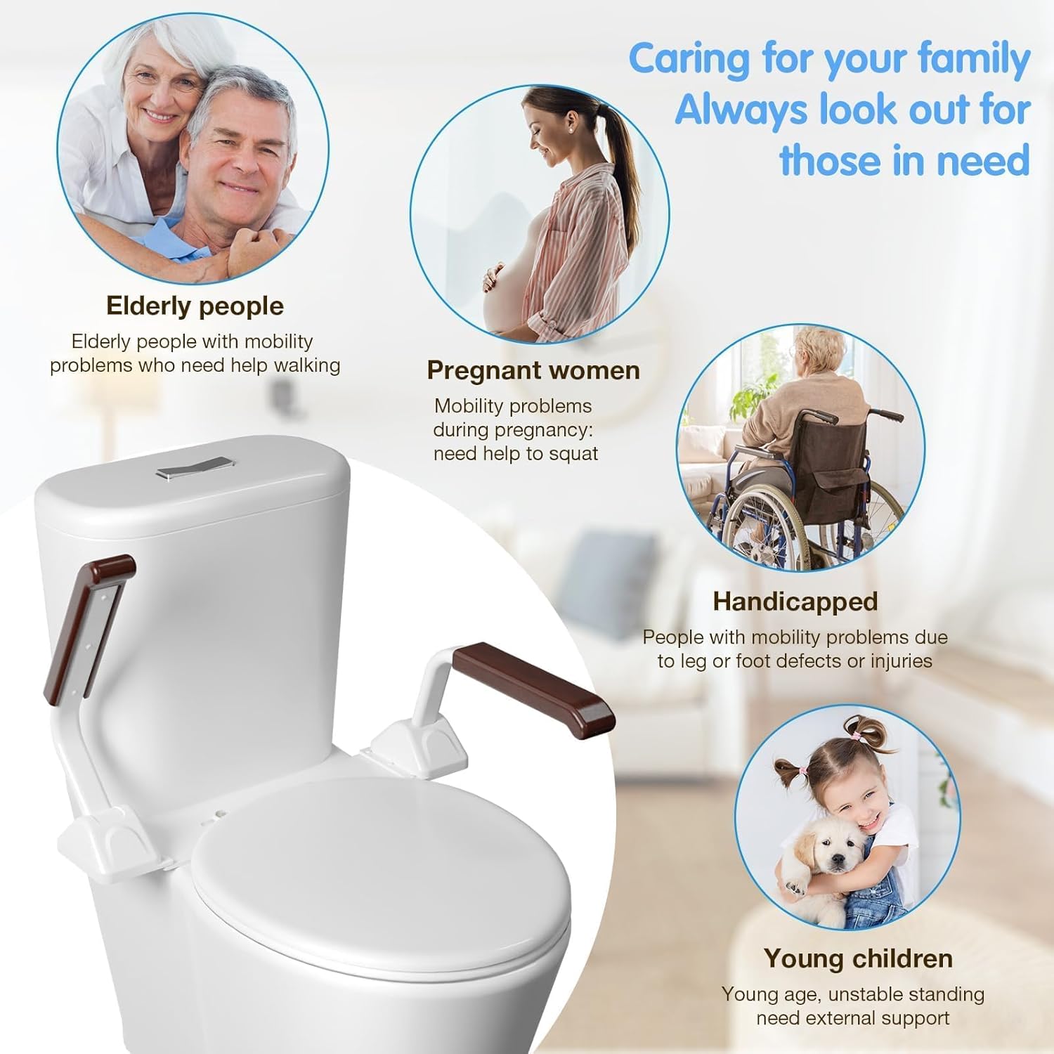 FSA/HSA Eligible Toilet Safety Rails for Seniors, Heavy Duty Foldable Toilet Support for Seniors, Elderly Toilet Seat Rails with Arms, Toilet Bars for Elderly and Disabled Up to 520LBS (Brown Color)