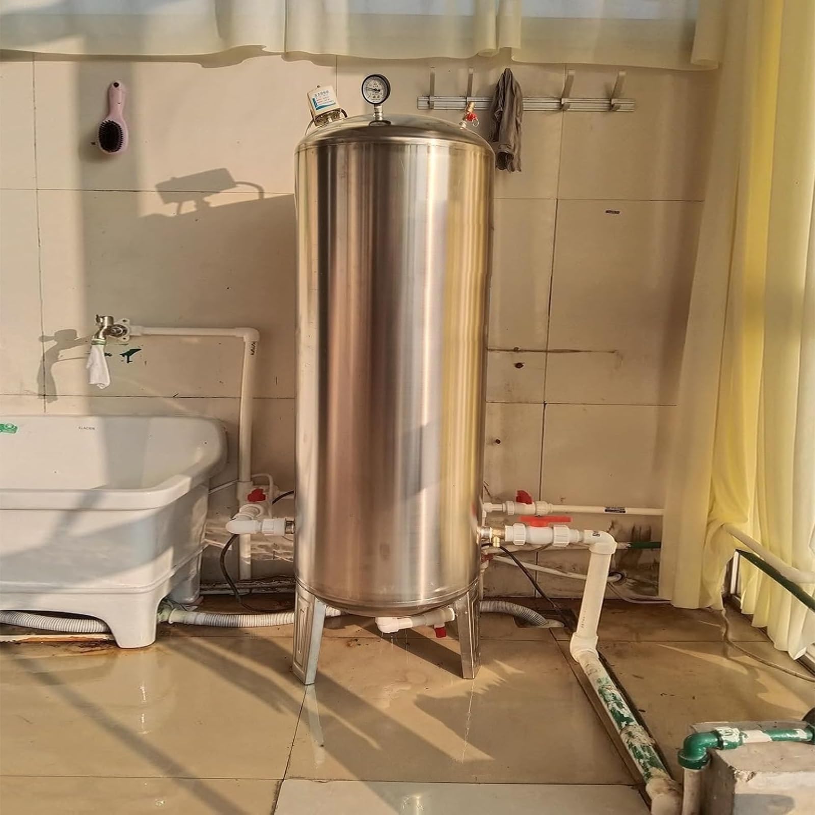Zbiornik na wodę ze stali nierdzewnej, zbiornik ciśnieniowy o dużej pojemności do pomp studni, zestaw akcesoriów do pomp z trójnikiem zbiornika i manometrem