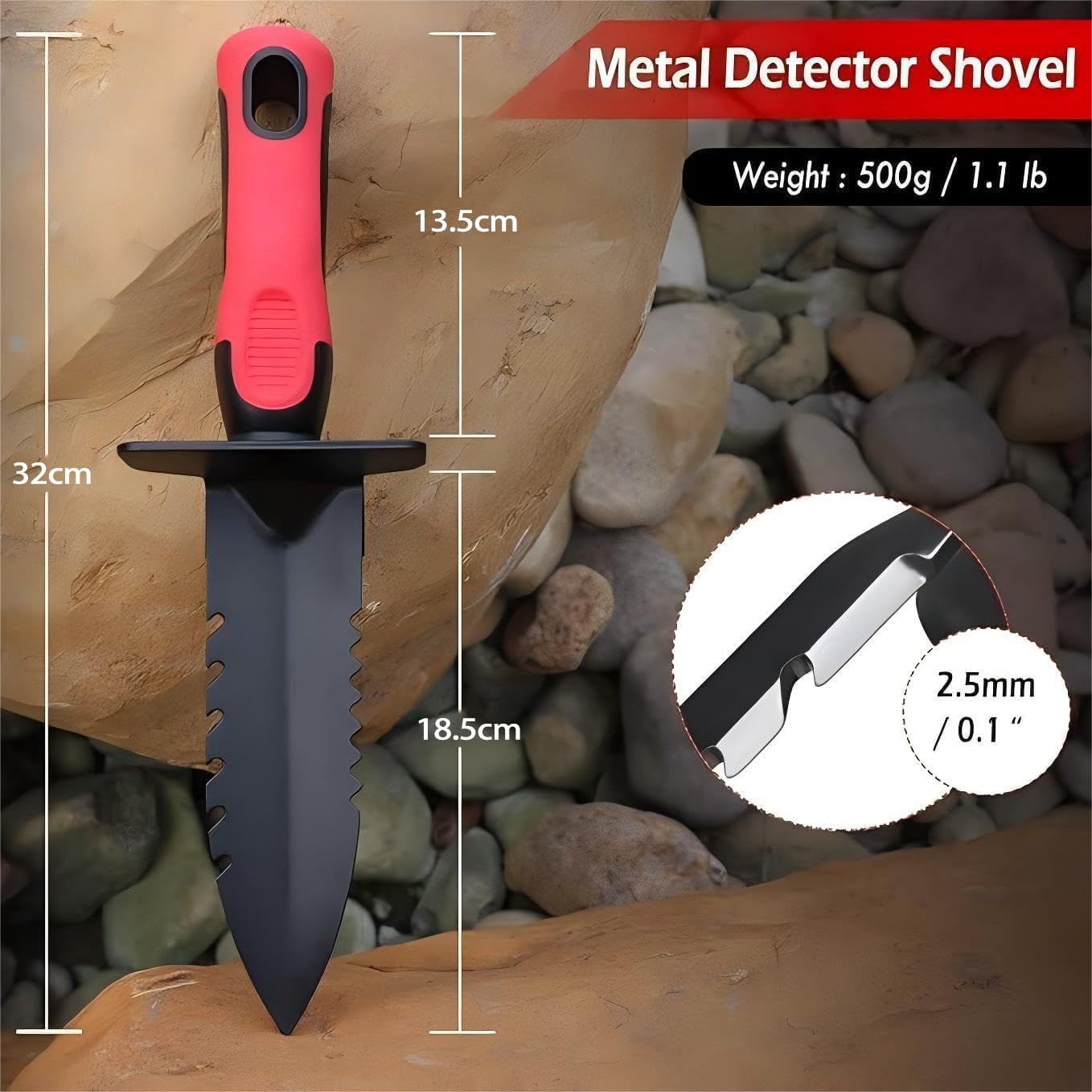 Pelle pour Détecteur de Métaux, Double Edge Shovel, Excavator Tool with Sheath, Idéal pour la détection des métaux, Jardinage & Plantation de sols en Vrac