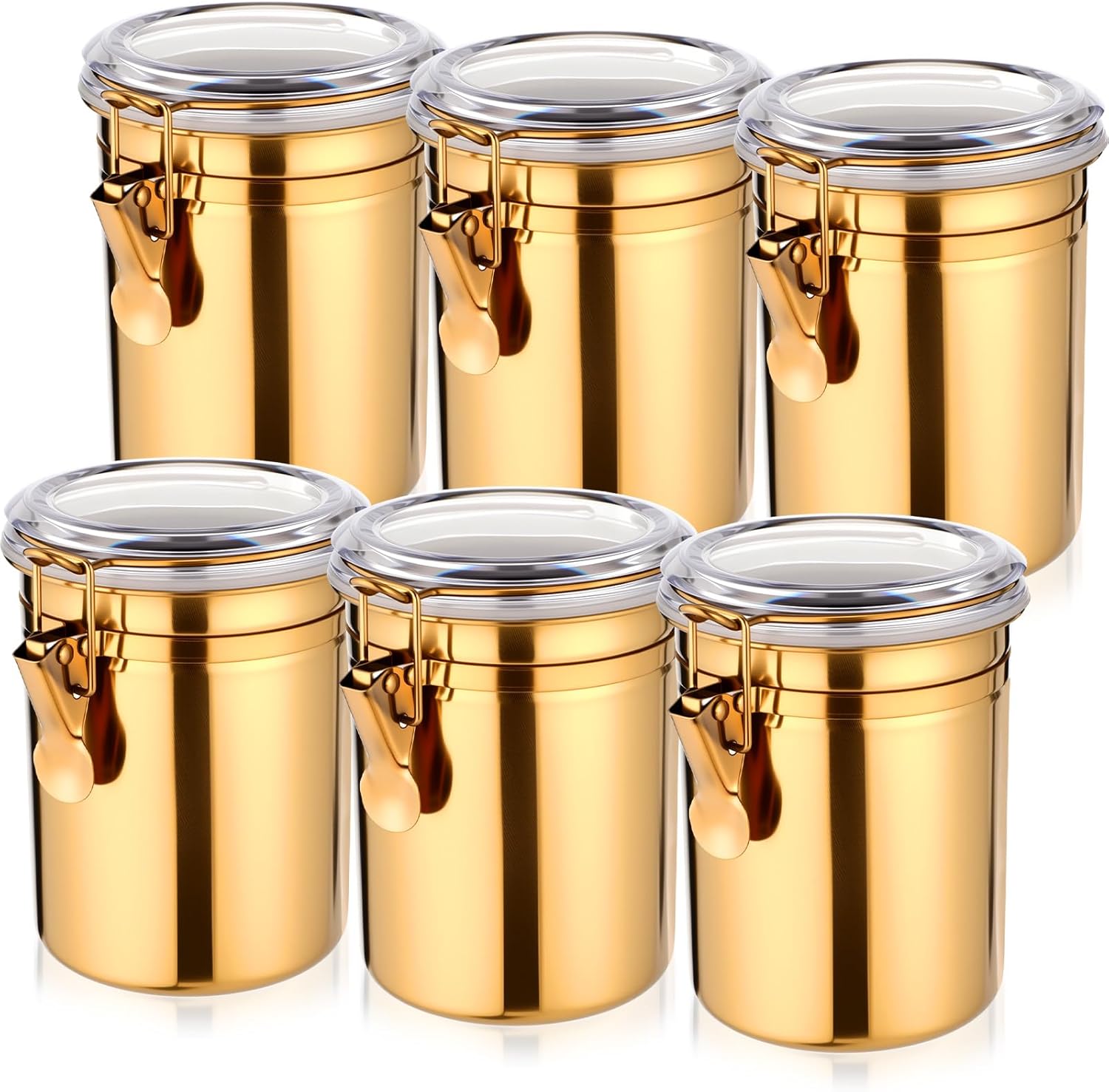 6 Pcs Stainless Steel Food Storage Containers Set Airtight Kitchen Canisters Coffee Jar with Clear Lid and Locking Clamp for Coffee Bean, Tea, Flour, Sugar, Cookie Storage (17 oz)