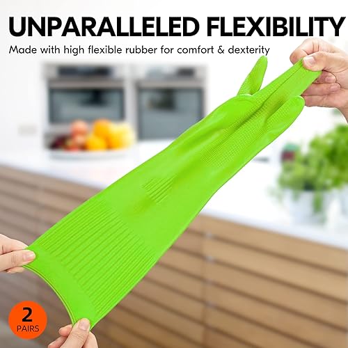 Miniatura 9 de Vgo... Dishwashing Gloves, Reusable Household Gloves, Kitchen Gloves, Long Sleeve(Green)