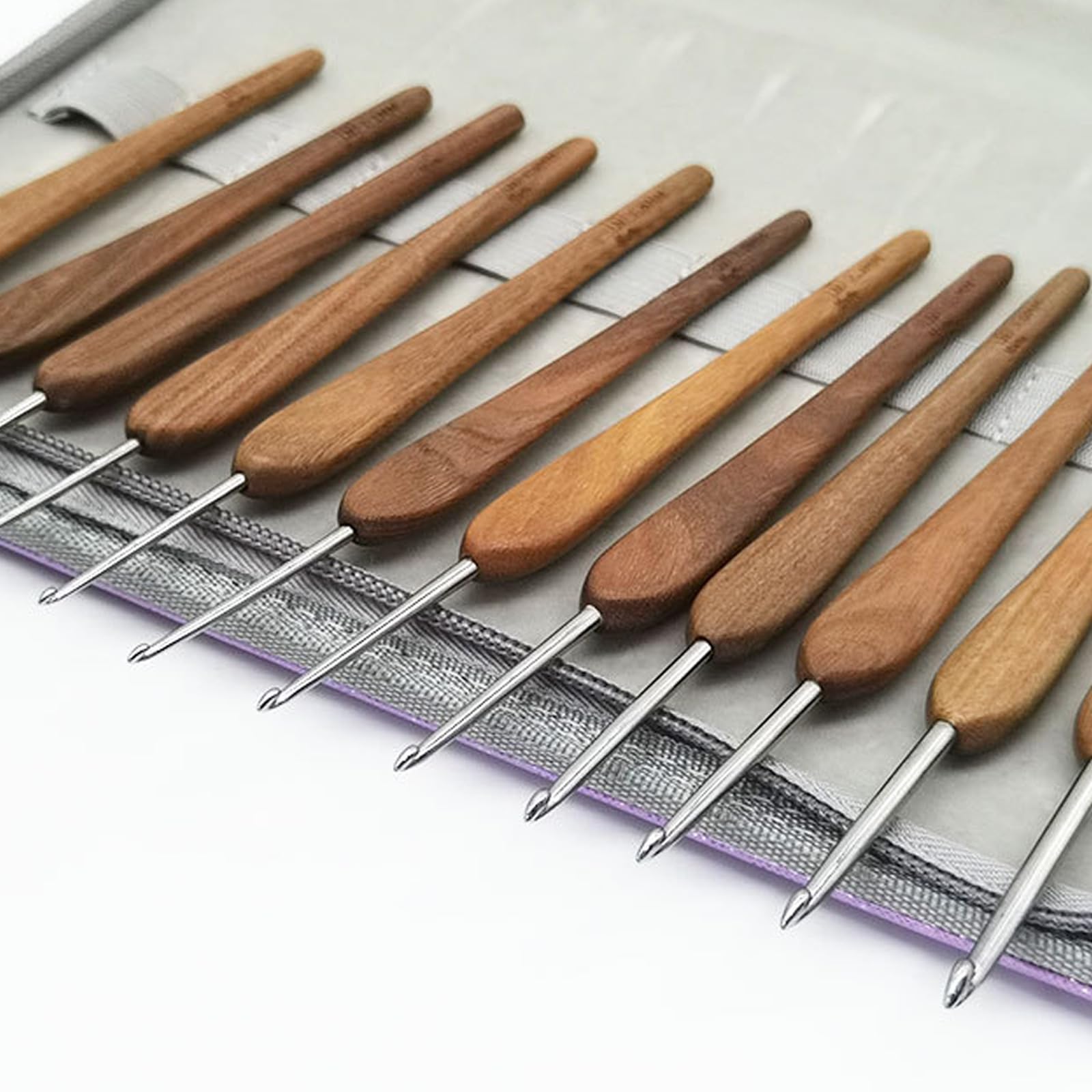 12 Stück ergonomische Häkelnadeln, 0, 9 mm–4, 0 mm, Holzgriff, Häkelnadel, Nadel für Anfänger, Bastler, Stricken, Pullover, Schal, Edelstahl mit Holzgriff