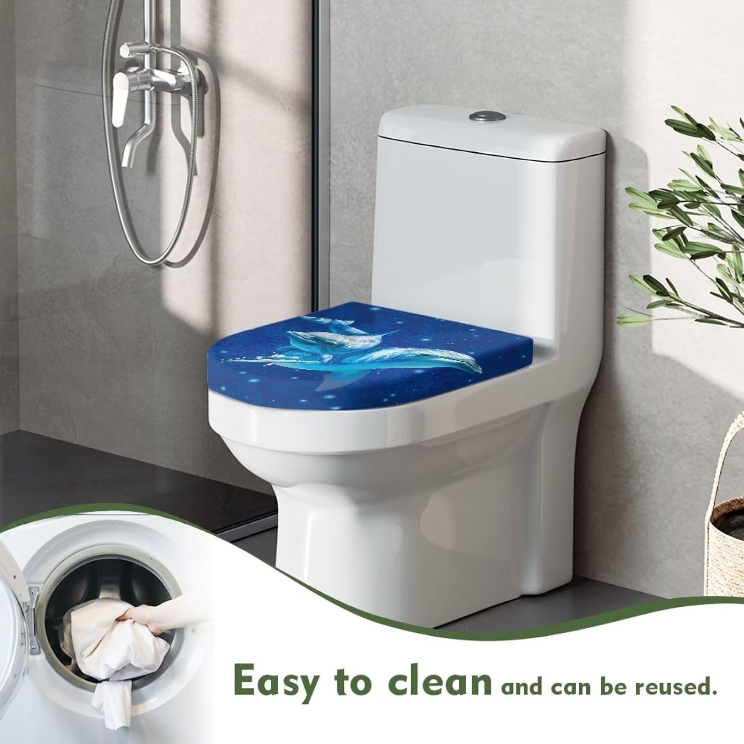 Cozeyat Toilet Lid Cover Elongated Blue Ocean Dolphin Print Toilet Seat Cover Replacement Portable Toilet Lid Protection Cover Fits Most Size Toilet Lids image 4