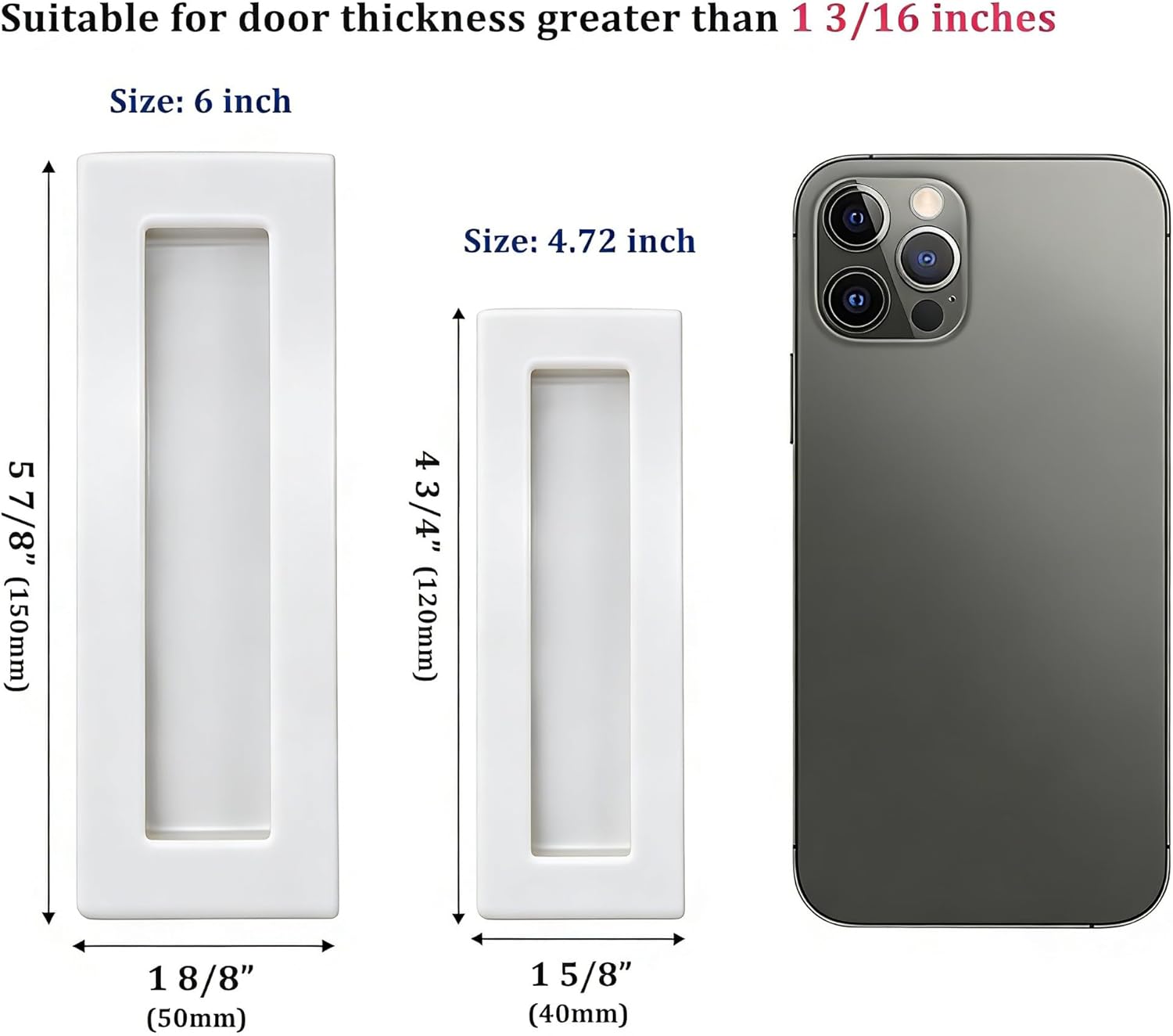 Dontay Sliding Pocket Door Handles, 304 Stainless Steel Non Locking Pocket Door Hardware, Recessed Flush Finger Pulls, Heavy Duty Edge Pull (4 Set, White, 4.72 Inch)