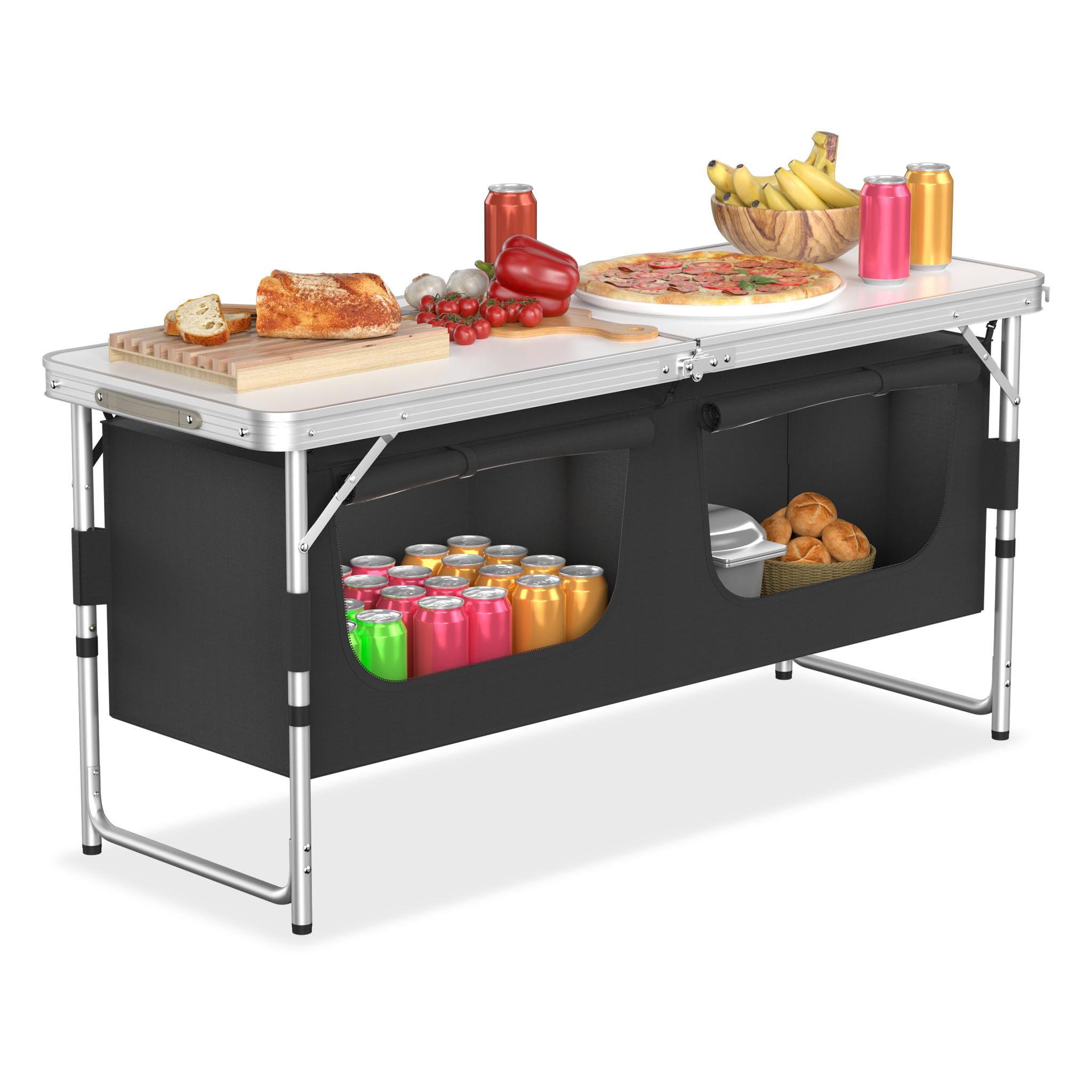 YRHome Campingküche Outdoor Camping Küche Campingschrank Reiseküche mit Aluminiumgestell Tragetasche Küchenbox Faltschrank Zeltschrank Stoffschrank faltbar Windschutz Modelle wählbar