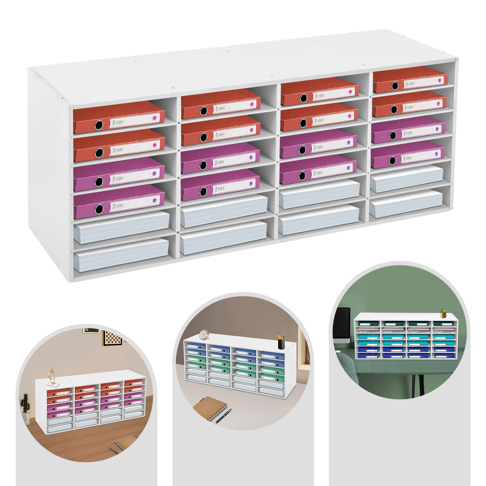 Organizer per documenti, 24 scomparti, 6 livelli, 100 cm, in PVC, autoportante, per scrivania, scuola, ufficio, archiviazione (bianco)