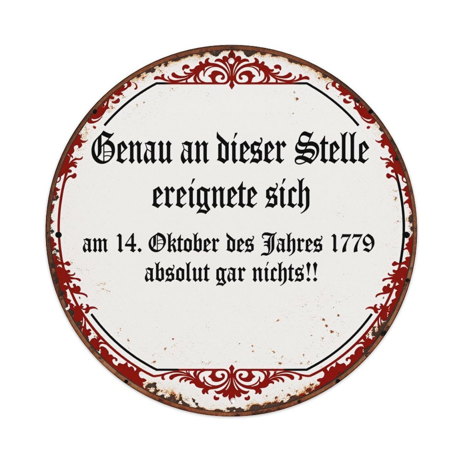 Red Ornate Frame White Background Text Vintage Metal Tin Sign Retro Wall Decor for Home Bar Garage Cafe, Indoor & Outdoor Decorative，circle Metal Poster, 8x8 Inch