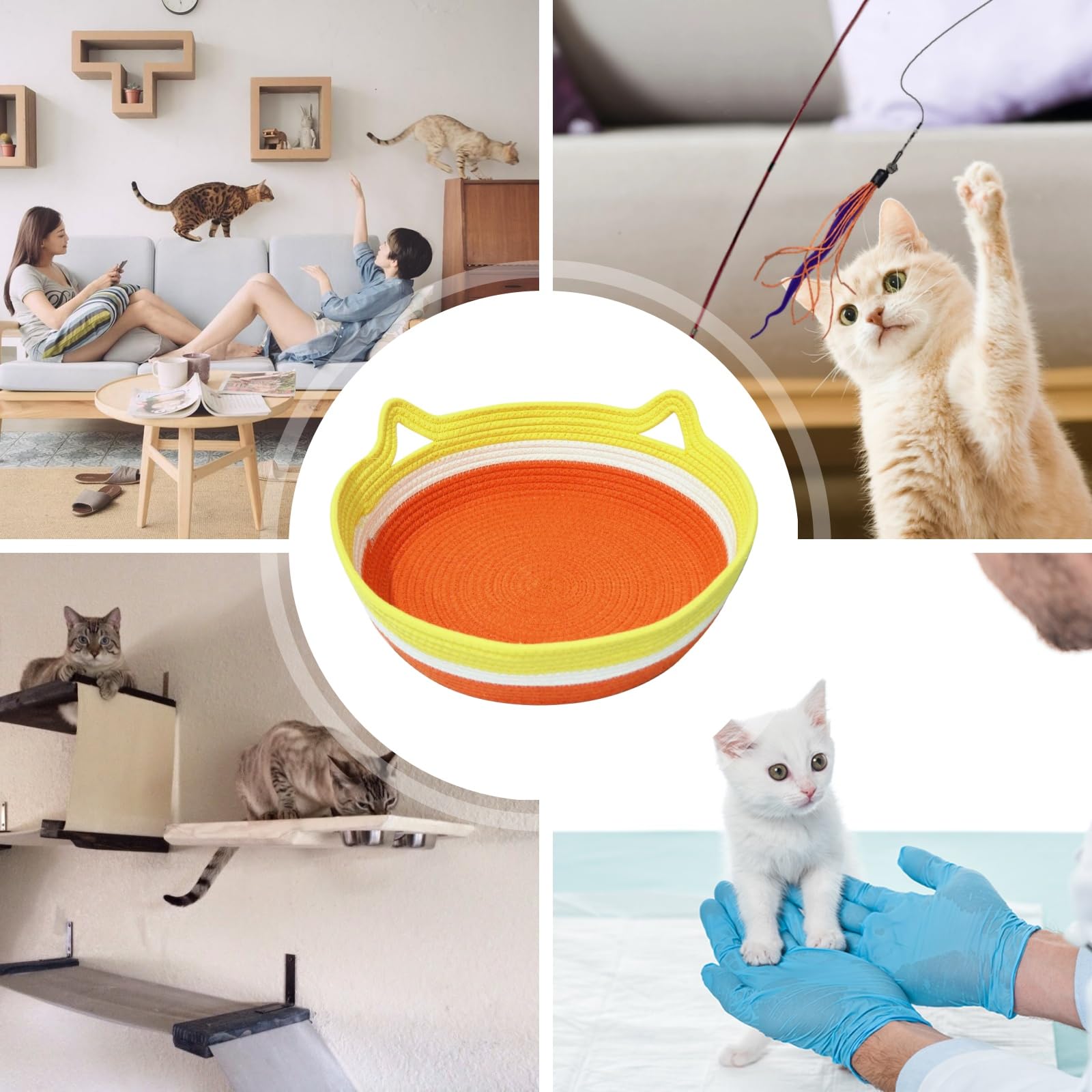 Tokaneit Lavable Cesta Trenzada para Gatos, Lavable Verano Cat Basket, Cama de Gatos para Dormir, Cozy Cama Gato, Diseño Simple Suave Y Fuerte Cuatro Estaciones Universales Camas de Gatose Mascota