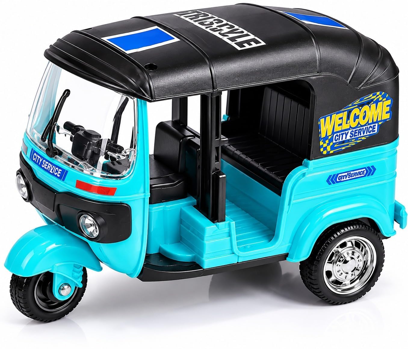 Pull Back Toy Auto Rickshaw for Kids Mini Vintage Tricycle, Pack of 1-image-25