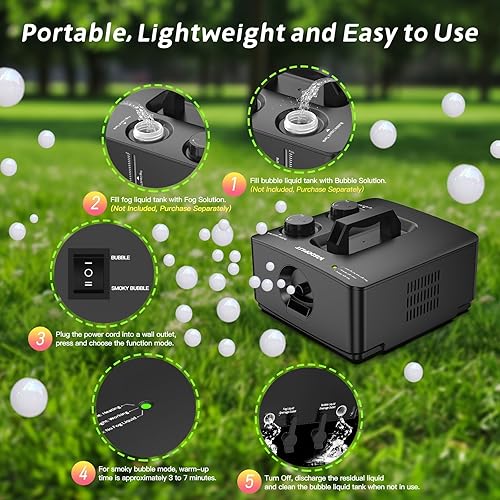 Miniatura 7 de Máquina de burbujas de niebla, fabricante de burbujas de humo sin derrames, máquina de niebla de burbujas de 250 W, más de 8000 burbujas de niebla