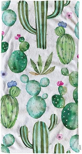 oFloral Toallas de mano de cactus de algodón con flores de acuarela, cómodas y superabsorbentes, toalla suave para baño, playa, cocina, yoga, golf,