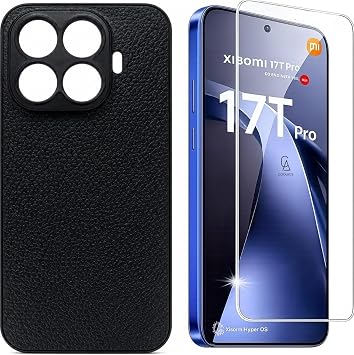 PSR Aksesuar Xiaomi 17T Pro Uyumlu Deri Dokulu Silikon K l f + Temperli Cam Ekran Koruyucu Seti Siyah, Xiaomi Mi 17T Pro