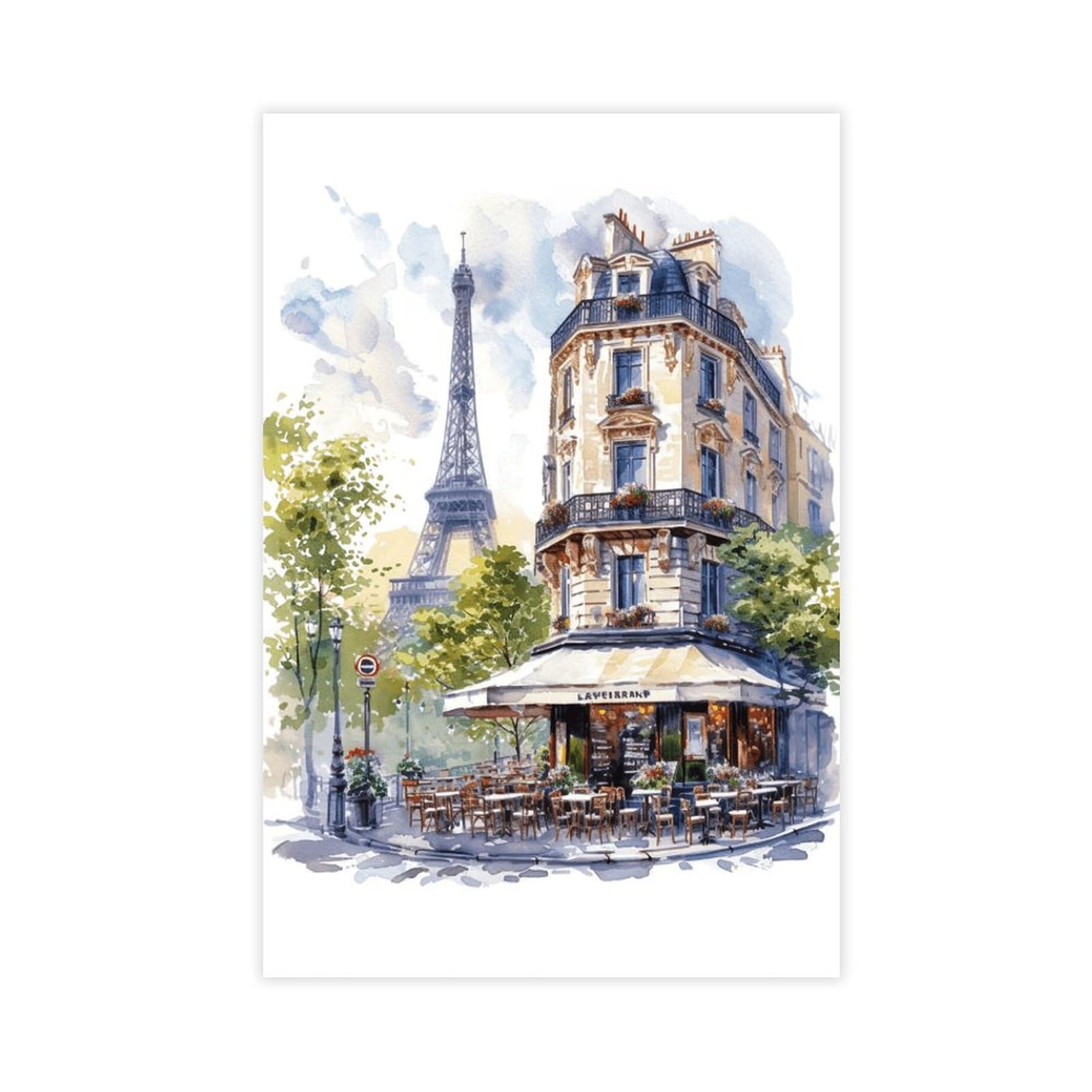 Utgn Paris Painting Parisian Cafe Watercolor Art Canvas Poster Wall Art Print Picture Paintings 12X18inch(30X45cm)