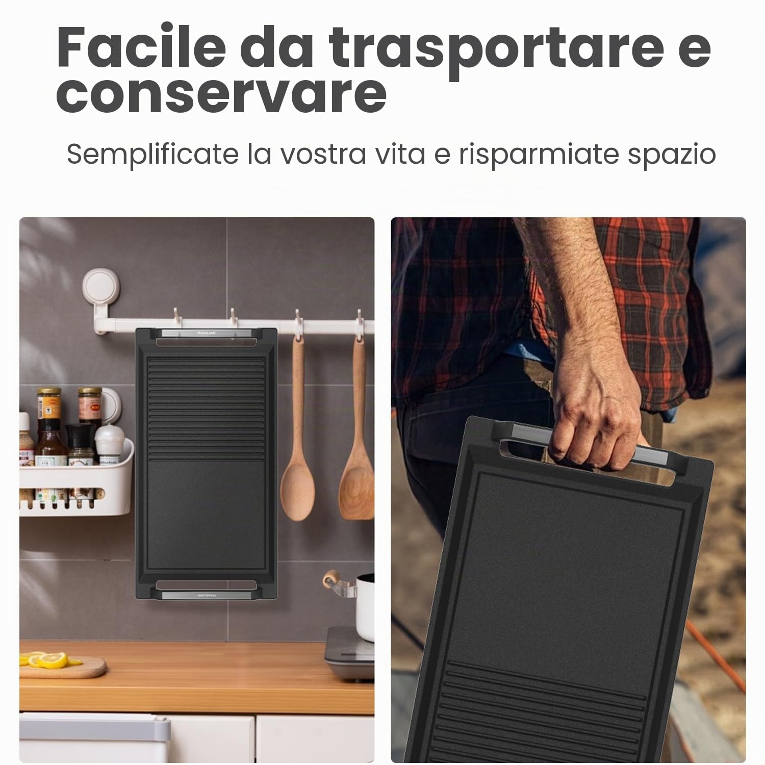 GASLAND IHGD-S23C Piastra Grill con Maniglie Laterali, Teglie per Piani Cottura a Induzione, Ghisa con Rivestimento in Teflon: Protezione Antiaderente e Antiruggine, Accessori, Vassoio Grill