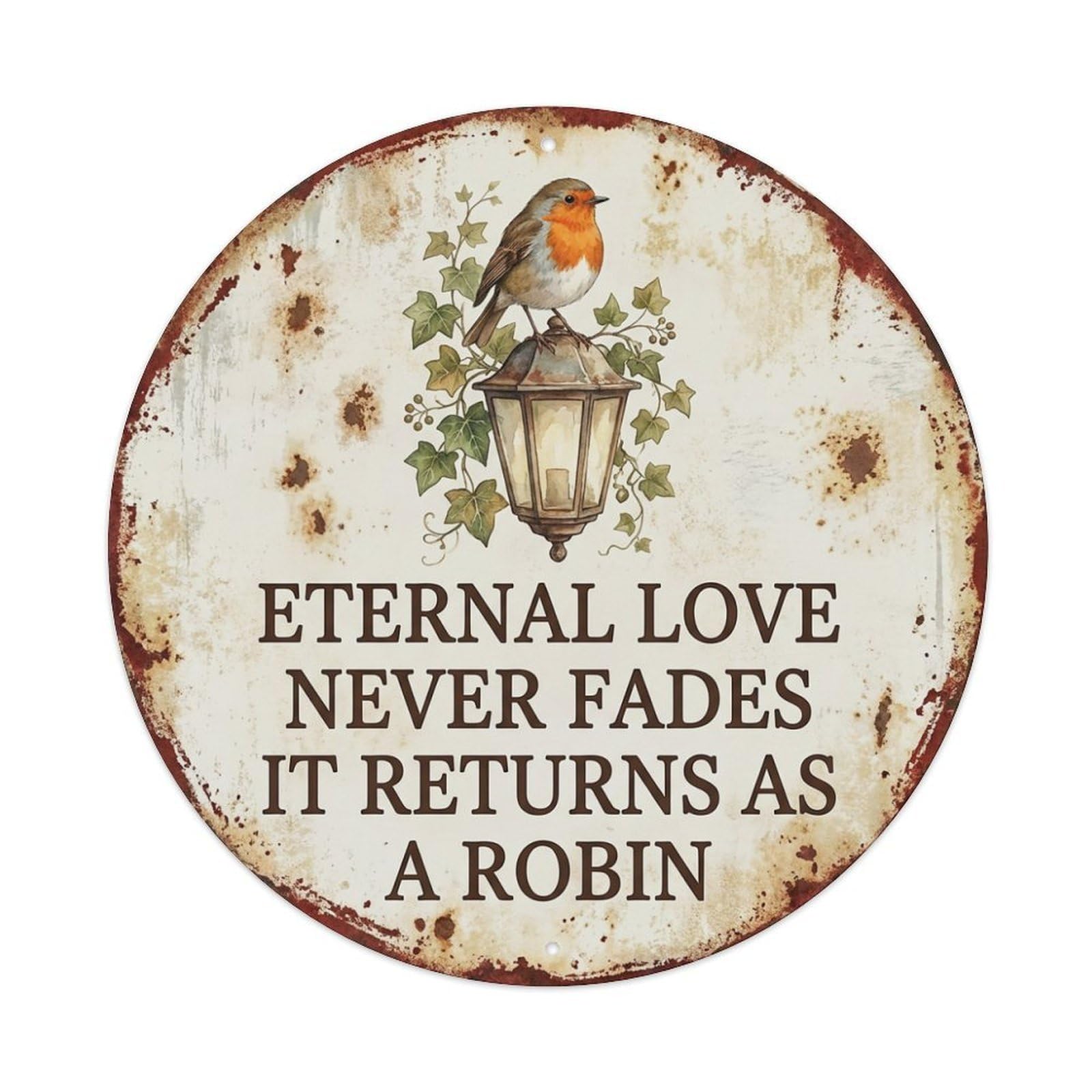 Yrnq Vintage Style Robin Bird Garden Quote Eternal Vintage Metal Tin Sign Plaque Wall Decor For Cafe, Club, Garden Round Metal Poster 8X8inch