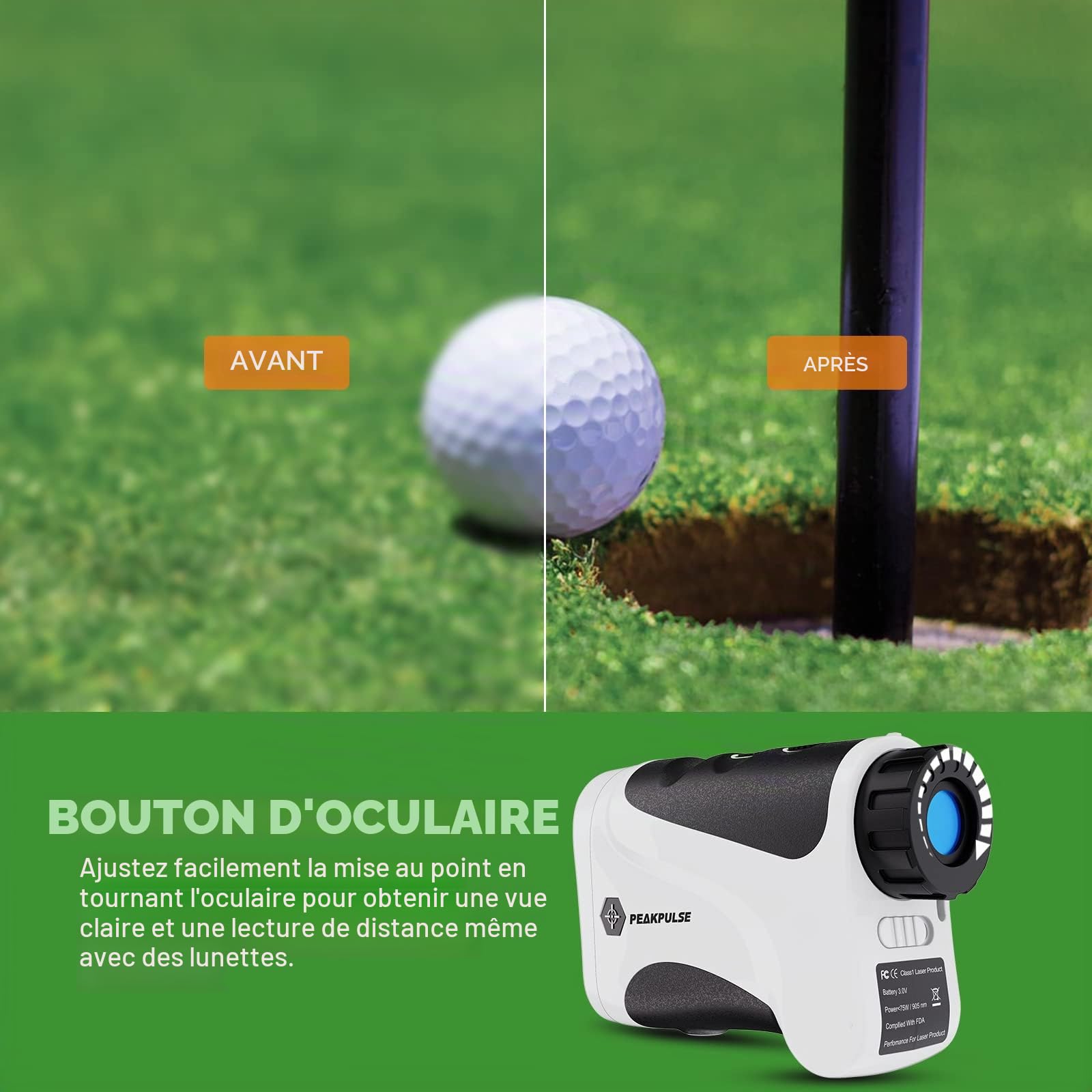 PeakPulse Télémètre de golf de 600 m avec verrouillage drapeau, grossissement 6x, vibration, mesure de la distance, le cadeau le plus approprié pour les golfeurs