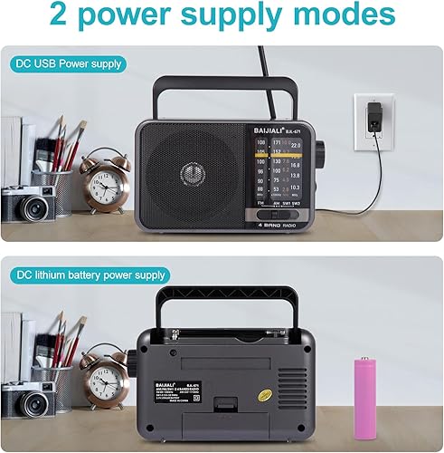 Miniatura 2 de Radio de transistor AMFM portátil con altavoz, batería o alimentado por USB, radio de emergencia compacta para interiores, exteriores, viajes y