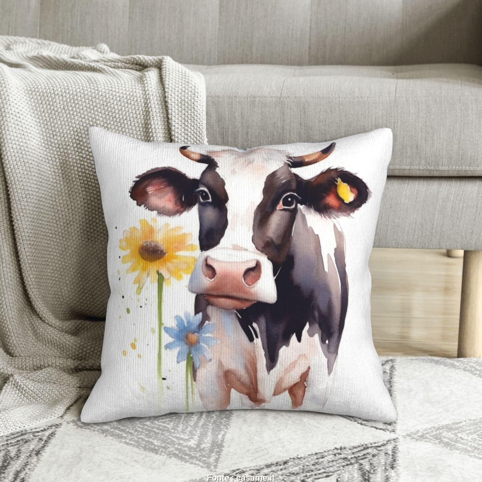 Housses de coussin en velours côtelé haut de gamme motif vache aquarelle
