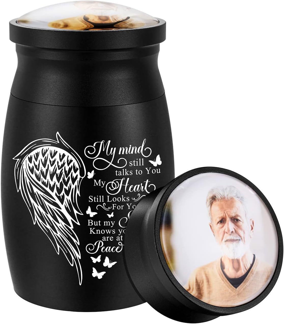 Personalized Photo Small Urns for Human Ashes Aluminum Mini Urn for Ashes Wing Small Cremation Urn Memorial Keepsake Ash Holder-My Mind