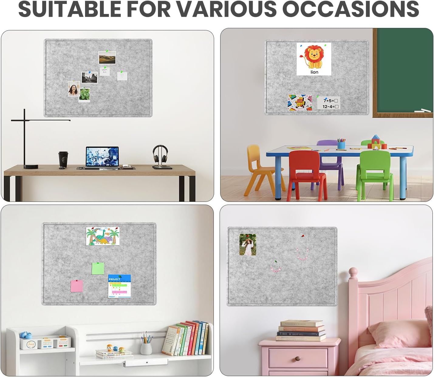 Large Bulletin Board, 72 X 48 inches Cork Board with 30 Pushpin, 6' x 4' Felt Cork Board Notice Pin Board, Self-Adhesive Vision Board Mood Board Foldable Photo Board for Wall - Silver Gray