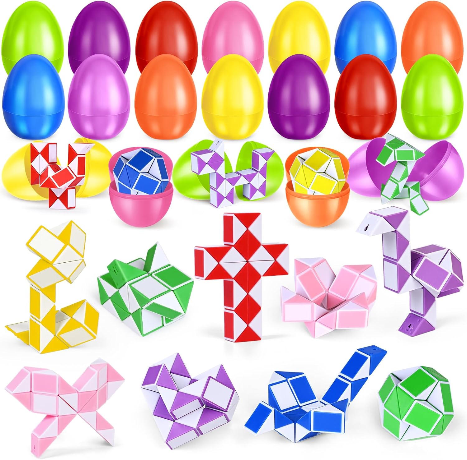 SpringFlower 24 Pack Easter Eggs Filled with Mini Snake Twist Toys for Easter Basket Stuffers, Easter Eggs Fillers, Easter Party Favors for Kids, Easter Gifts for kids