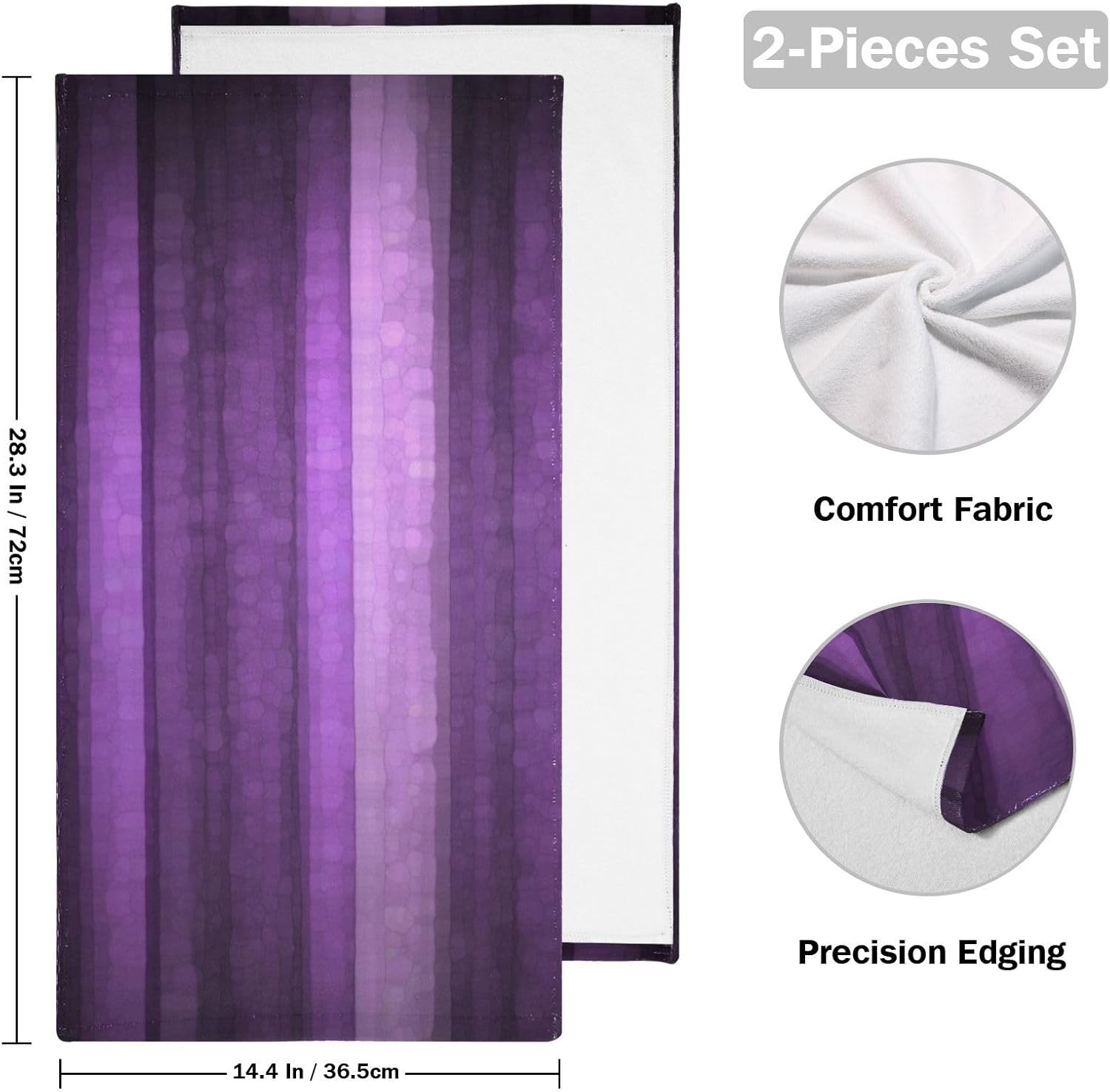Purple Striped Hand Towels for Bathroom Set of 2 Abstract Glass Texture Modern Elegant Neon Purple Art Soft Absorbent Small Bath Towels Decorative Bathroom Towel for Hotel,Gym,Spa 28x14in - Image 2