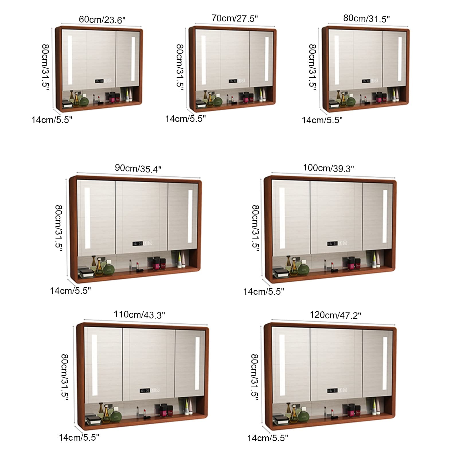 Armadietto da bagno a parete con luci LED e specchio anti-appannamentoElegante contenitore per cosmetici ed essenziali70x80x14 cmColore A