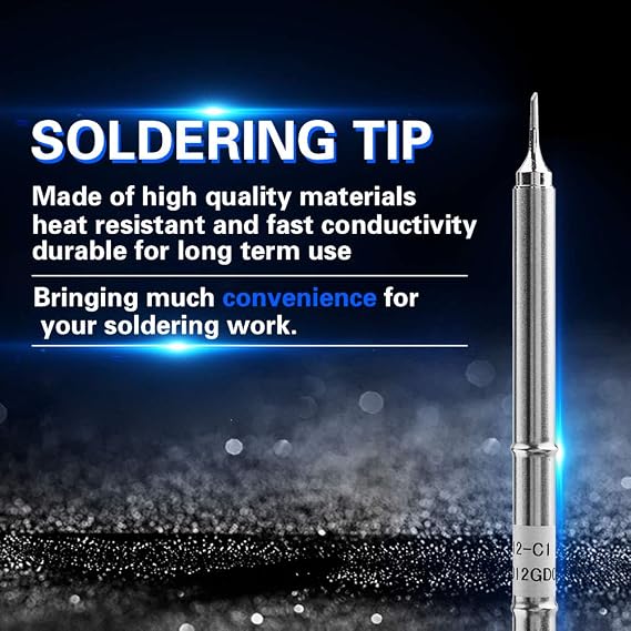 LiebeWH T12 Soldering Iron Tips, Fast Heating Replacement Tip Kit for Rework Station Electronics Repair Oxygen Copper C1 Shape 200C to 480C 75W(T12-C1)