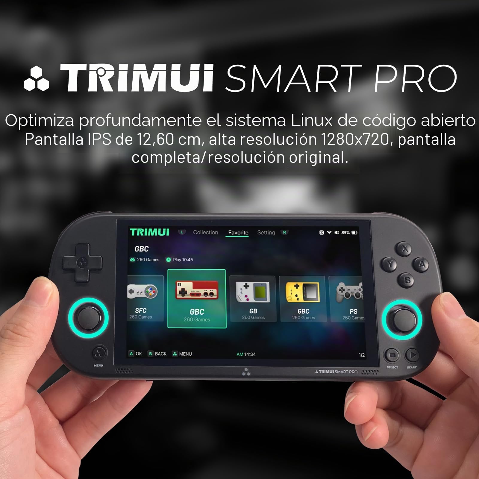Trimui Smart Pro - Consola de juegos portátil de 12.6 cm, sistema Linux, procesador A133P, tarjeta SD de 128G, compatible con WiFi, multijugador, batalla en línea (negro)