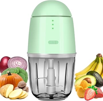 Food Processor - Rechargeable Mini Food Processor & Portable Small Food Chopper for Vegetables Fruit Onion Garlic, Kitchen 1.3Cup 10 0z,150 Watts, Glass Container Dishwasher Safe Green