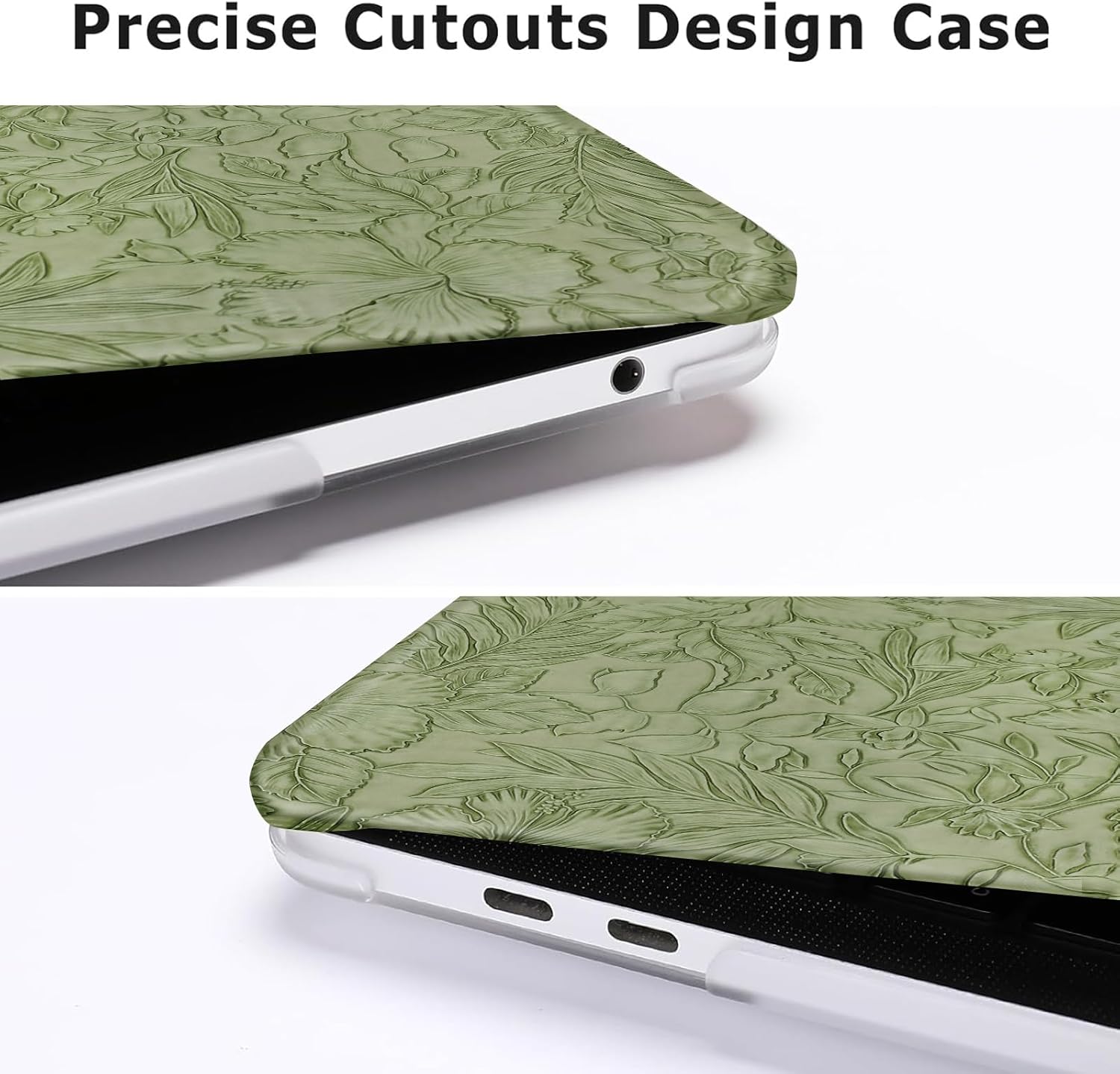 MOSISO Compatible with MacBook Pro 13 inch Case 2026, 2025-2016 M2 M1 A2338 A2251 A2289 A2159 A1989 A1708 A1706, Embossed Retro Hibiscus Texture PU Leather Coated Hard Case&Keyboard Cover, Green