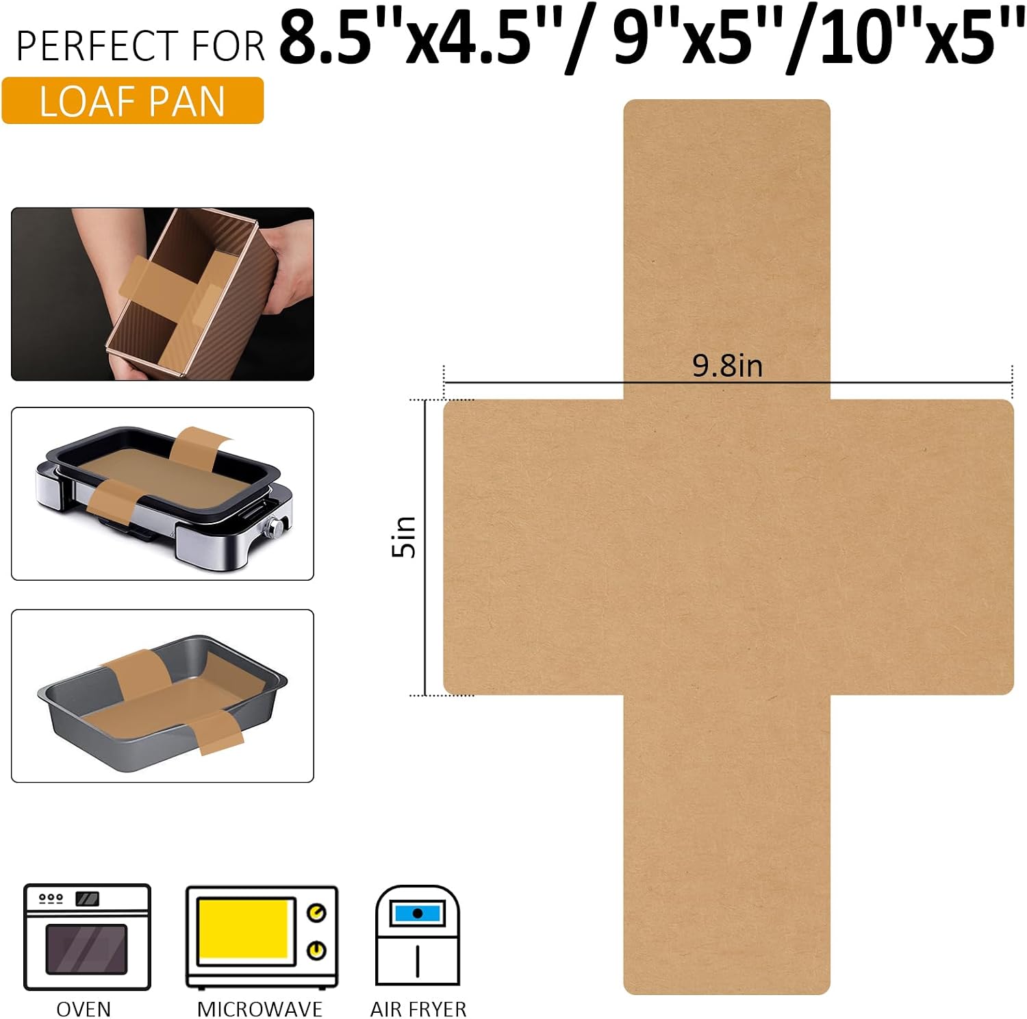 Loaf Pan Liners with Handles for Bread Pans 8.5x4.5/9x5/10x5 Inch 100 Pack