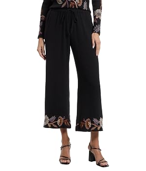 Johnny was Womens Mixed Media Wide Leg Pants- Gineva