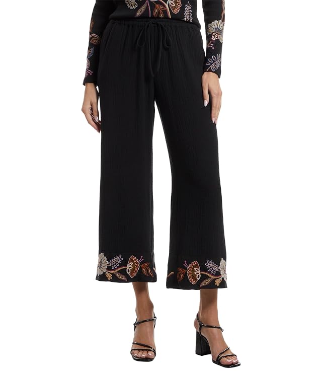 Johnny was Womens Mixed Media Wide Leg Pants- Gineva