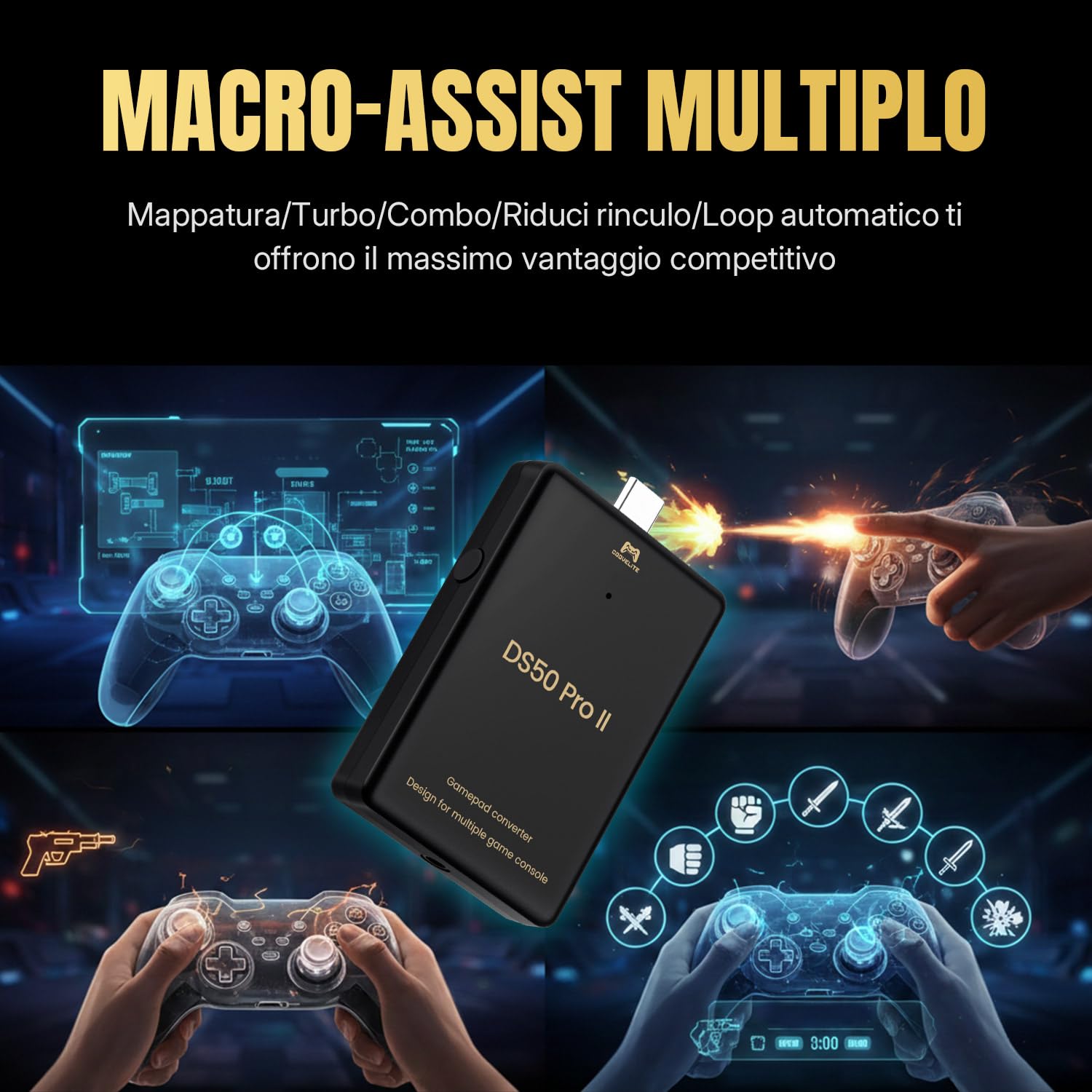 Mcbazel Besavior DS50 PRO2 Convertitore per Gamepad, supporta controller PS5/PS4/Xbox One S/Xbox Series X/S/Xbox Elite 2/Switch Pro su PS5/PS4/PS3/PC/Switch 2 e 1/Lite, audio integrato da 3,5 mm,