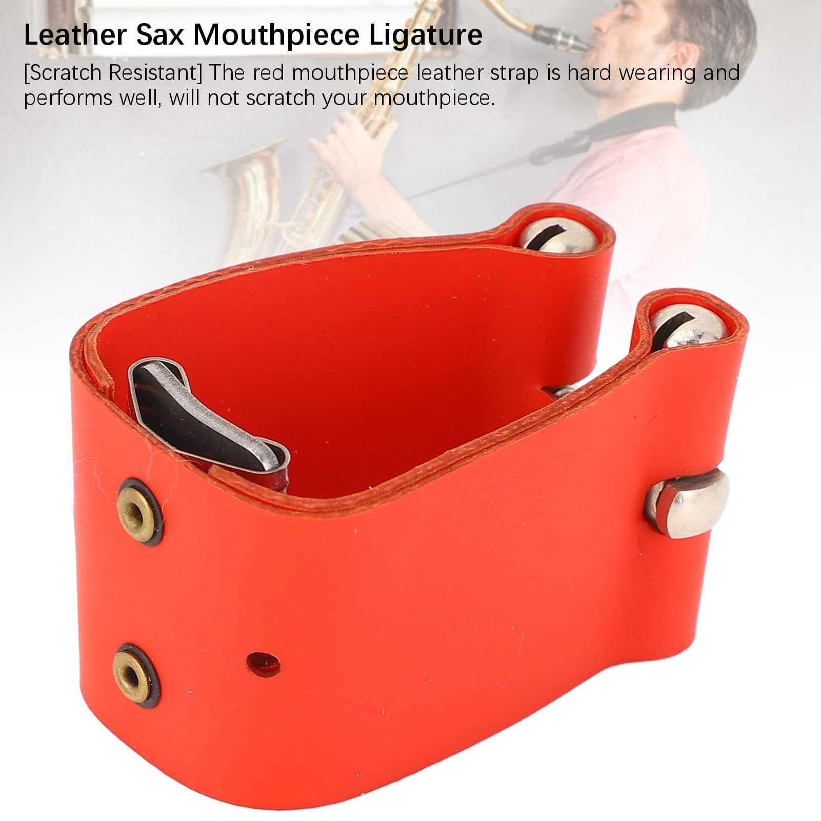 Saxophon-Blattverschluss, Rot, Saxophon-Mundstück-Blattschraube aus Leder für Tenor-Alt-Saxophon-Mundstück