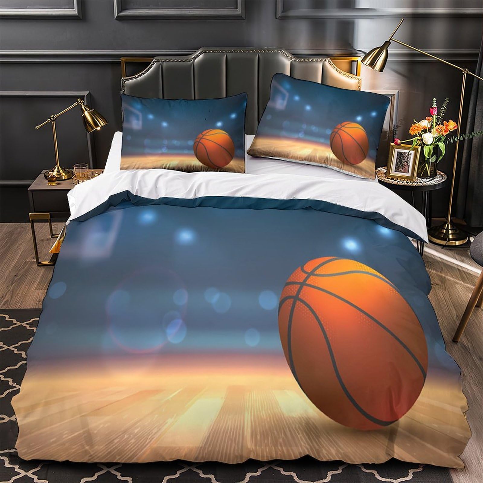 Housse de couette terrain de basket en 3D pour chambre d'ado sportive