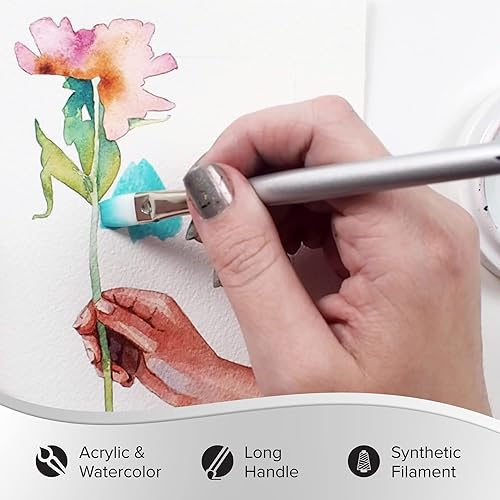 Miniatura 3 de Silver Brush Limited 15014 Silverwhite - Cepillo plano, acuarela, acrílicos, gouache o pincel de aceite, tamaño 4, mango largo