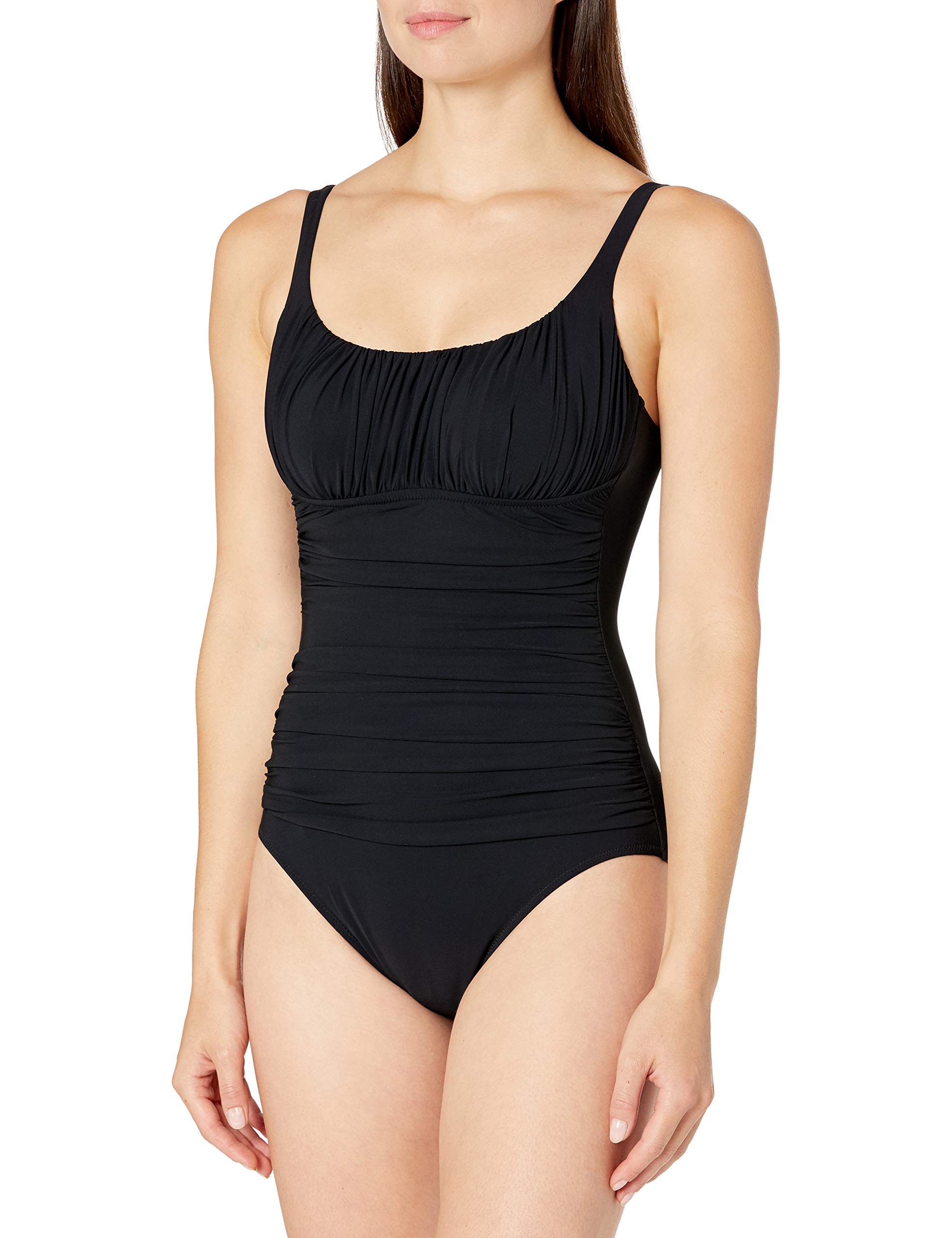 Profile by GottexWomen's Ruched Bust Scoop Neck One Piece Swimsuit
