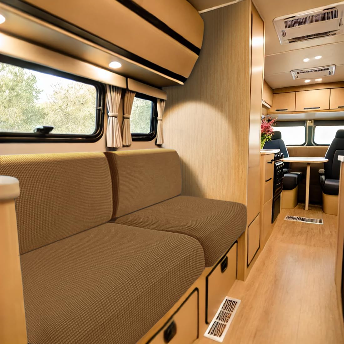SYLC Caravan Seat Cover Stretch Jacquard, Non-slip RV Dinette Cushion Covers with 2 Straps, Couch Cushion Covers for Camper Sofa Bench (Camel,W 35-45 cm, D 35-45 cm) โ image 1