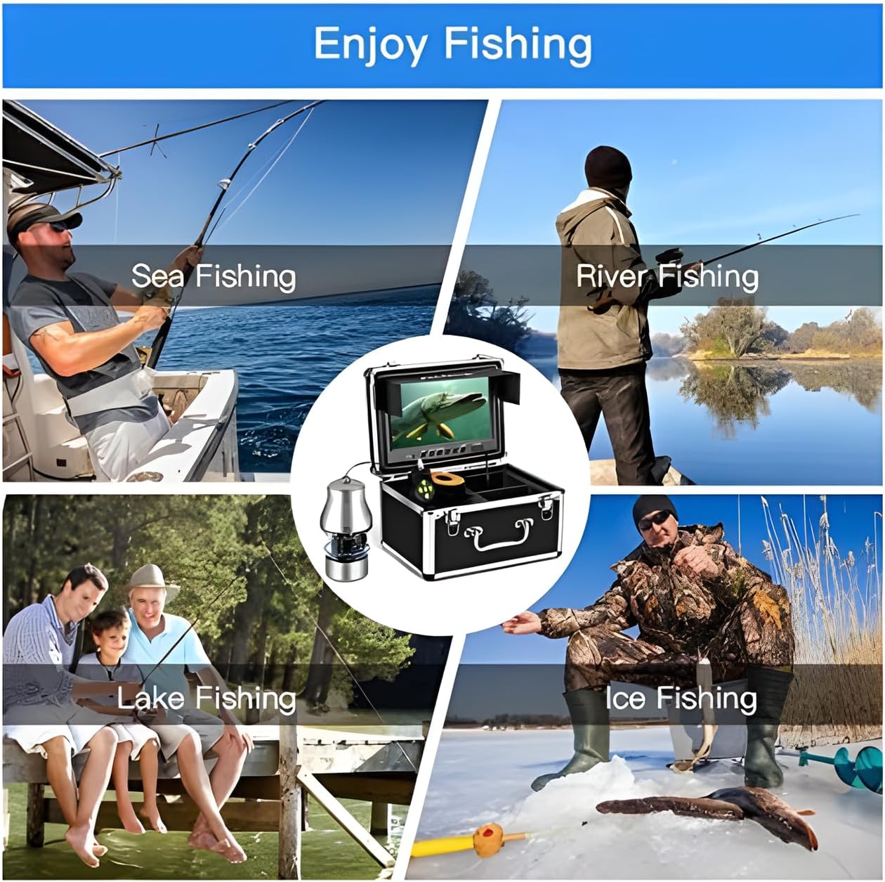 水中釣りカメラ、7インチLCDモニター1000TVL防水魚群探知機カメラ165° 水中釣りカメラ、7インチLCDモニター1000TVL防水魚群探知機カメラ165