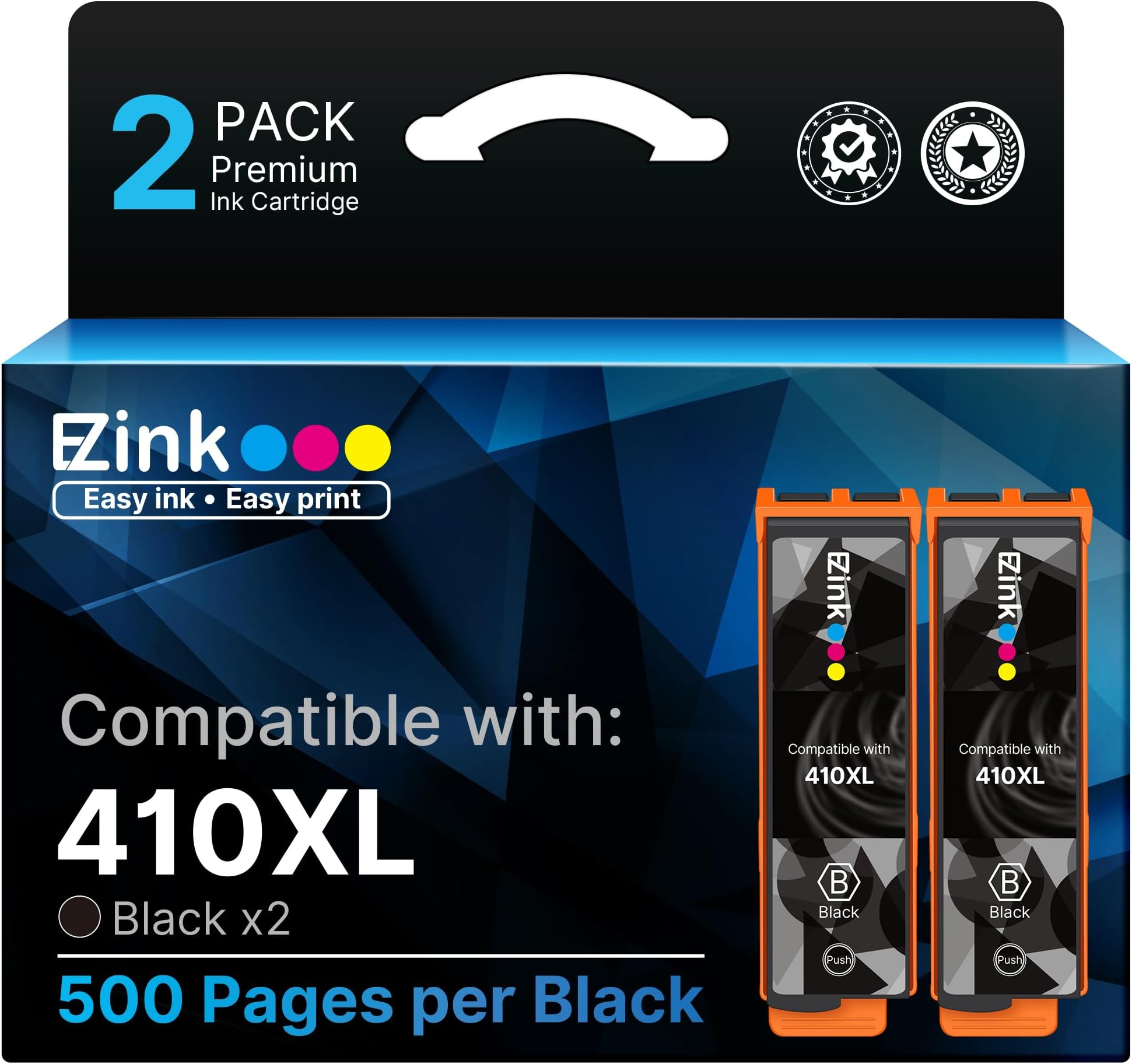 E-Z Ink Remanufactured for Epson 410XL 410 XL T410XL Ink Cartridges Black to use with Expression XP-640 XP-830 XP-7100 XP-530 XP-630 XP-635 Printer, 2 Black with Updated Chip